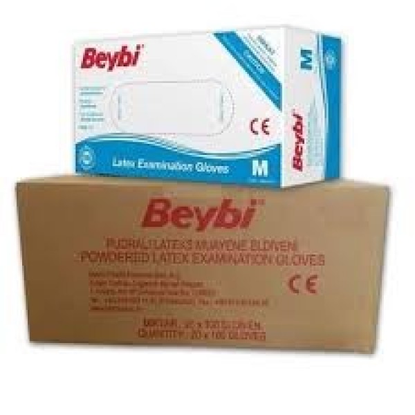 Beybi latex pudralı eldiven M beden 20 paket